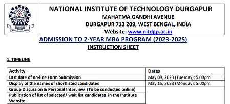 NIT Durgapur MBA Admission 2023. Apply Now NIT Durgapur admission