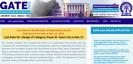 GATE 2022 Update: Last date for Rectification of Applications is Nov 15, 2021 GATE Update