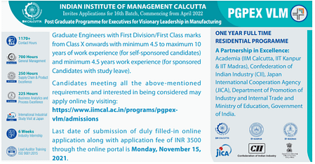 IIM Calcutta PGPEX VLM Admission 2022 IIM Calcutta PGPEX