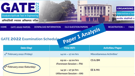 GATE 2022 Updates : Paper Analysis -Feb 5, Shift 1 Exam Over GATE Paper 2022 Analysis