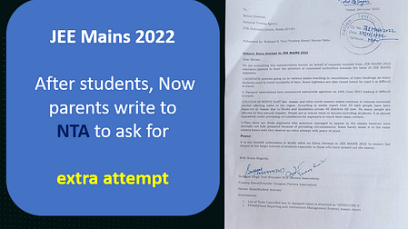 JEE Main 2022: Parents write to NTA to ask for extra attempt jee main extra attempt