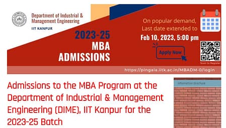 IME IIT Kanpur Admission 2023. MBA Application Date extended IIT Kanpur MBA