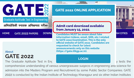 GATE Exam: Admit card download available from Jan 15, 2022 GATE Admitcard2022