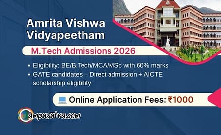 Amrita Vishwa Vidyapeetham M Tech Admission 2026. Apply online Amrita Vishwa Vidyapeetham M Tech Admissions