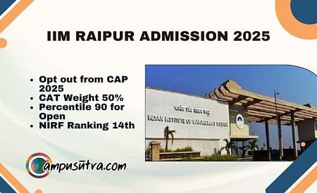 IIM Raipur Admission Policy 2025. CAT Score Weight age 50% IIM Raipur Admission