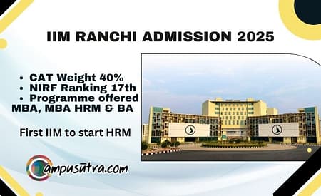 IIM Ranchi MBA Admission 2025. CAT Score Weight 40% IIM Ranchi MBA Admission