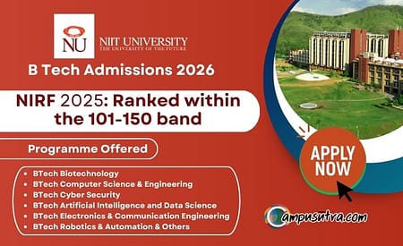 NIIT University B Tech Admission 2026. Apply Now NIIT B Tech Admissions 2026