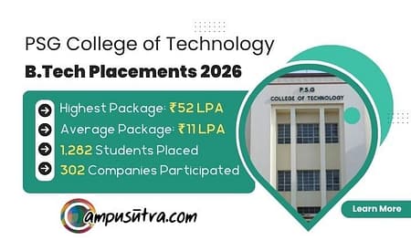 PSG College of Technology B Tech Placement 2026, Highest CTC 52 LPA PSG College of Technology B Tech Placement 2026
