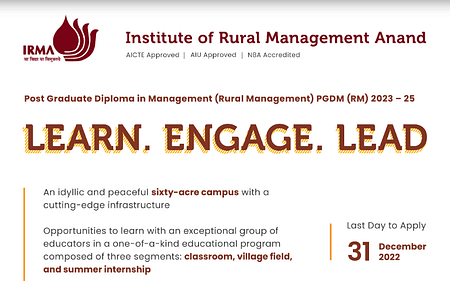 IRMA PGDM Rural Admission 2023. Fees and Average Salary MBA Rural Admission