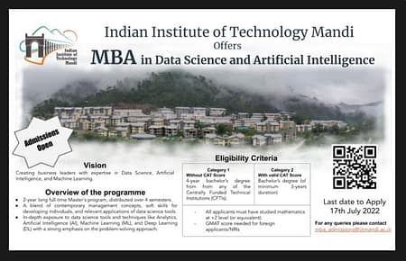 IIT Mandi MBA in DS & AI Admission 2023. Application Open IIT Mandi MBA
