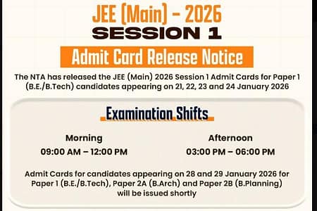 JEE Mains Exam 2026: Admit Card Released JEE Mains admit card
