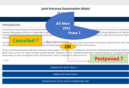 JEE Main 2022 Phase 1 Exam – Fate uncertain again ? JEE Main 2022 Postponed