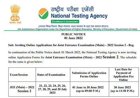Inviting Online Applications for JEE Main 2022 Session 2 Online Applications