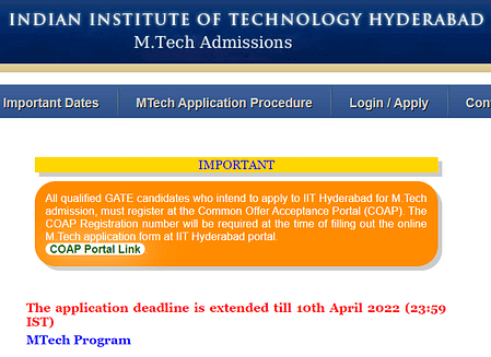 IIT Hyderabad M. Tech Admissions 2022. Apply Before Apr 10. iit hyderabad