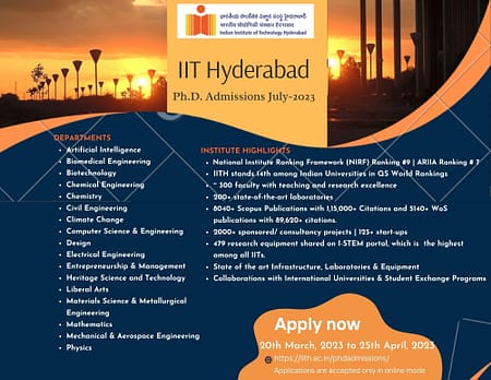 IIT Hyderabad PhD Admission 2023 IIT Hyderabad PHD