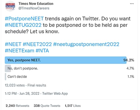 NEET Exam: 94% students ask to Postpone NEET UG 2022 NEET Exam