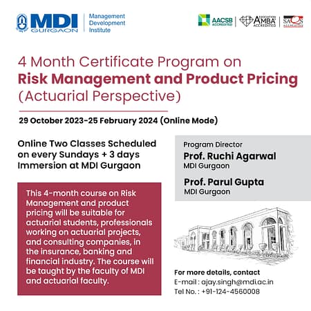 MDI Gurgaon launches 4 Month Certificate Program on Risk Management, Product Pricing; Actuarial Perspective Risk Management