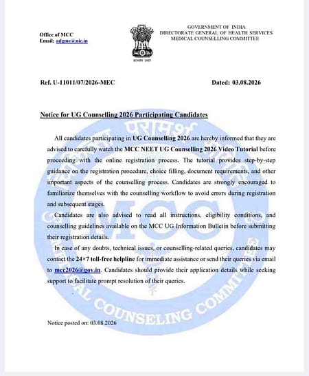 NEET UG Counselling 2026: MCC Round 1 Choice Filling Postponed