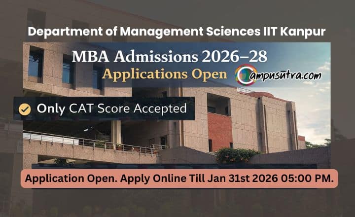 DoMS IIT Kanpur MBA Admissions 2026. Only CAT Score accepted iit mba