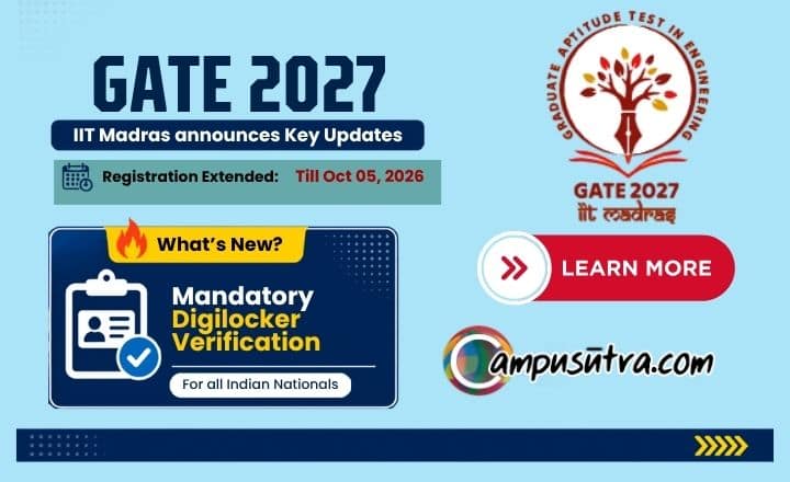 IIT Madras Extends GATE 2027 Registration Deadline; Open Till October 5 GATE 2027 Extended
