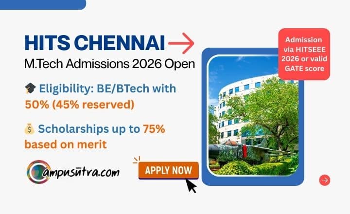 HITS Chennai M Tech Admission 2026, Apply online HITS Chennai M Tech Admission 2026