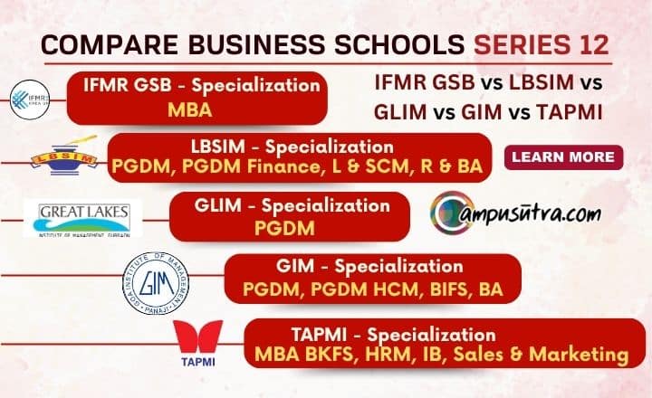 Compare Business Schools: IFMR GSB vs LBSIM vs GLIM vs GIM vs TAPMI
