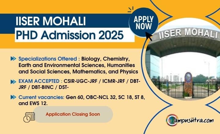 IISER Mohali PhD Admission 2025 IISER PHD Admission 2025