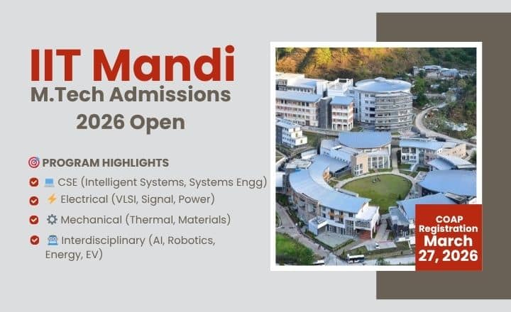 IIT Mandi M Tech admission 2026. Apply Online M Tech application 2026