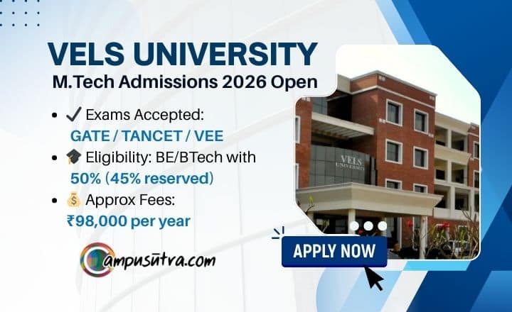VELS M Tech Admission 2026, Apply online VELS M Tech Admission 2026,