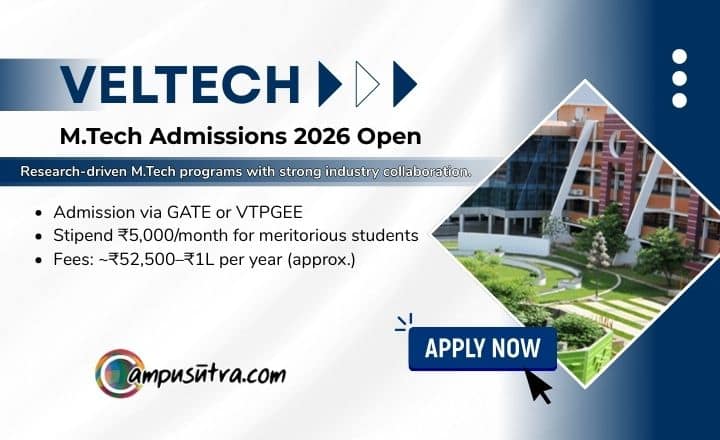 VELTECH M Tech Admission 2026, Apply online