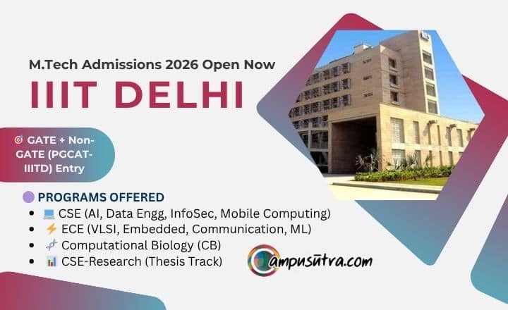 IIIT Delhi M Tech admission 2026. Application Open Now iiit m tech admission