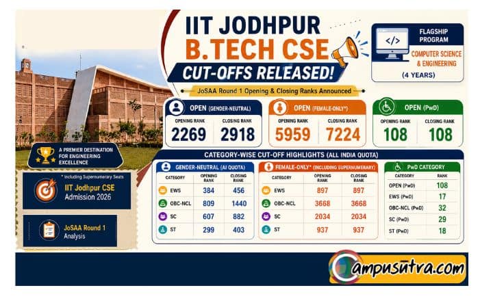 IIT Jodhpur B Tech CSE Cut-offs : Opening and Closing Ranks iit jodh pur cut offs