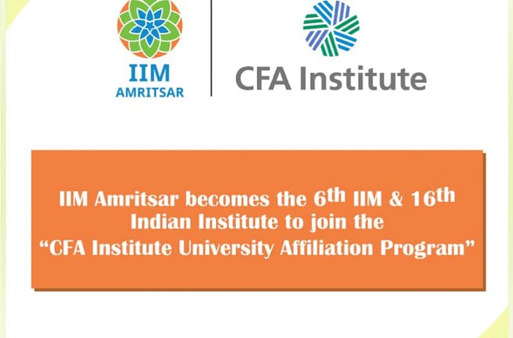 IIM Amritsar Becomes 6th IIM to join the CFA Institute University